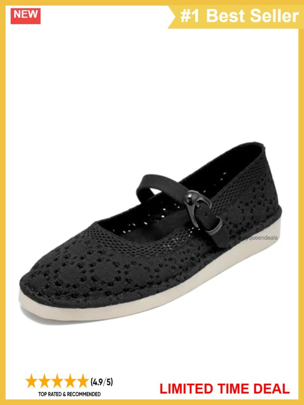 Embroidered Lace Mary Jane Flats with Memory Foam Insole